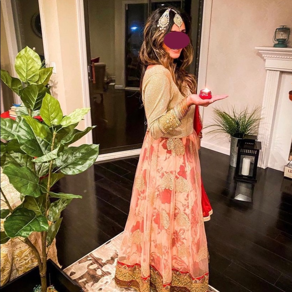 Indian Pakistani glamorous gold floral anarkali dress